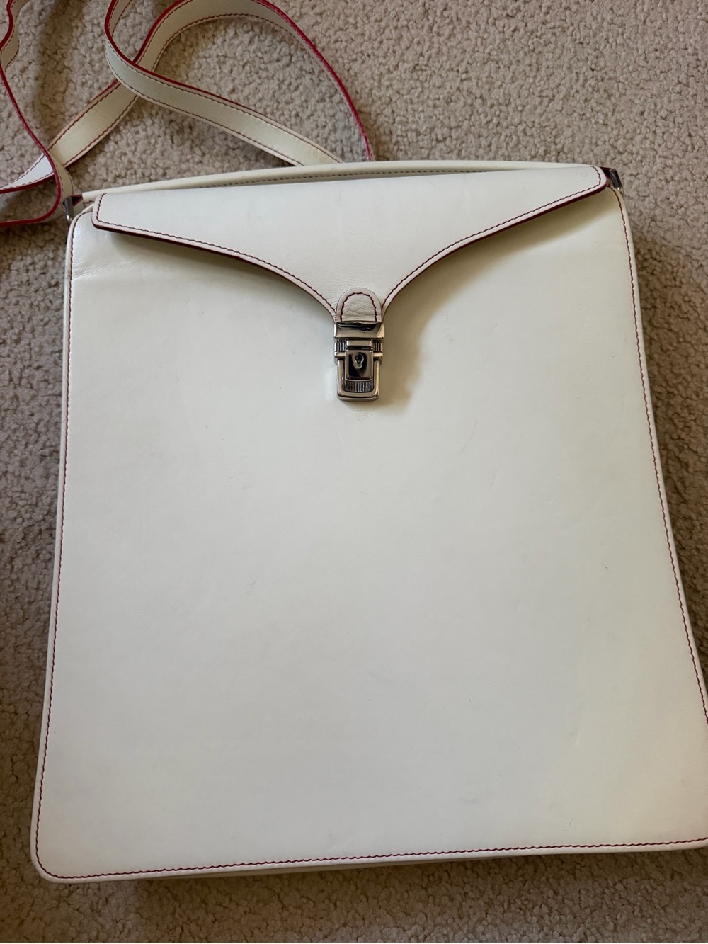 White Leather Crossbody with Red-Edge Trim